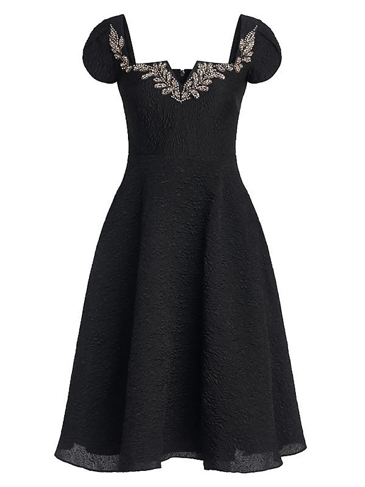 Milena Embellished Jacquard A-Line Dress