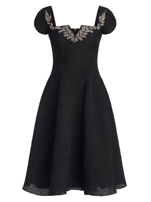 Milena Embellished Jacquard A-Line Dress