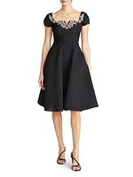 Milena Embellished Jacquard A-Line Dress