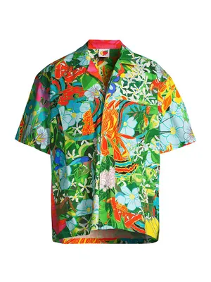Floral Cotton Boxy-Fit Camp Shirt