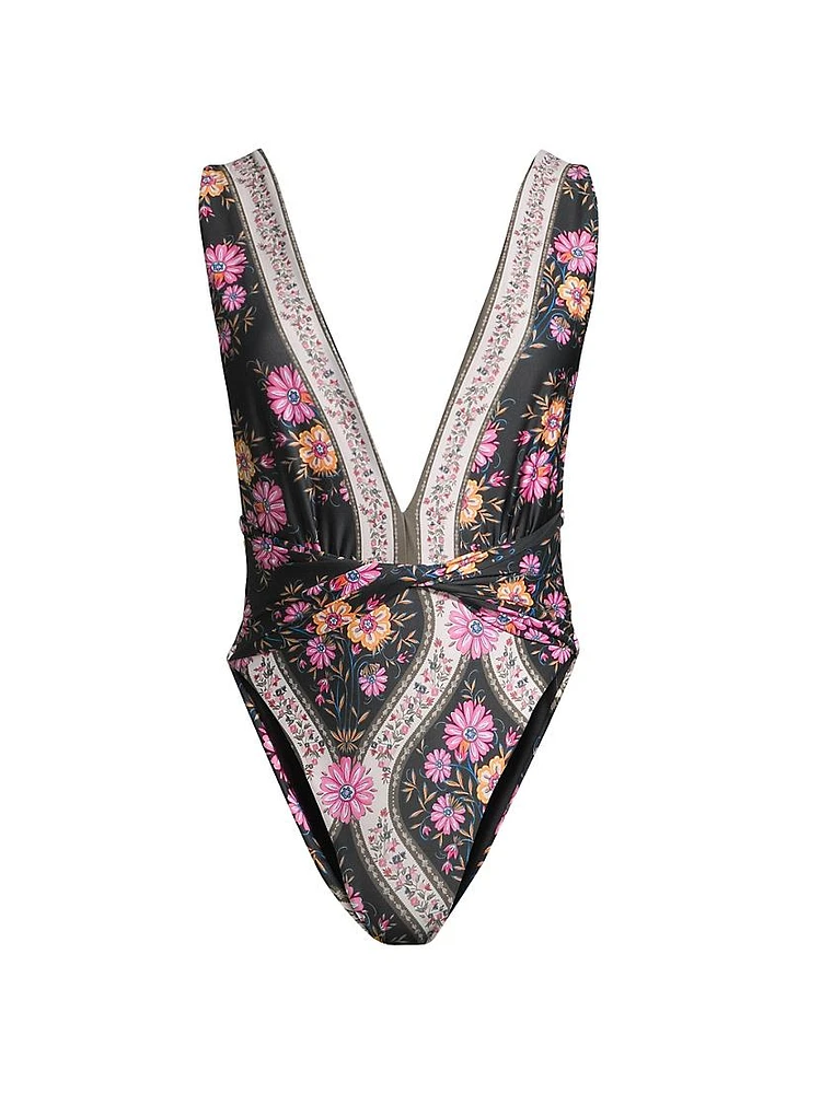 Ellis Aguja Floral Plunge One-Piece Swimsuit