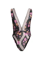 Ellis Aguja Floral Plunge One-Piece Swimsuit