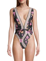 Ellis Aguja Floral Plunge One-Piece Swimsuit