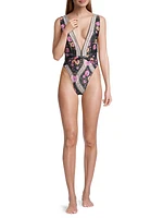 Ellis Aguja Floral Plunge One-Piece Swimsuit