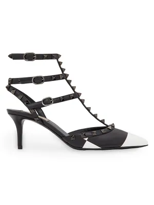 Rockstud Calfskin Pumps With Chess Print