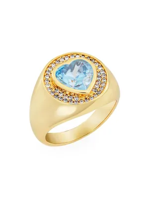 Manifest Your Dreams Queen Of Hearts 18K-Gold-Plated, Glass & Cubic Zirconia Heart Signet Ring