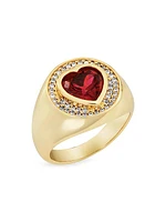 Manifest Your Dreams Queen Of Hearts 18K-Gold-Plated, Glass & Cubic Zirconia Heart Signet Ring