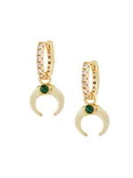 Heaven And Earth Good Luck Horn 18K Gold-Plated, Cubic Zirconia & Faux Malachite Hoop Earrings