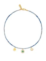 Heaven & Earth Lucky In Laugh 18K-Gold-Plated, Blue Chalcedony & Cubic Zirconia Charm Necklace