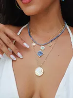 Heaven & Earth Lucky In Laugh 18K-Gold-Plated, Blue Chalcedony & Cubic Zirconia Charm Necklace