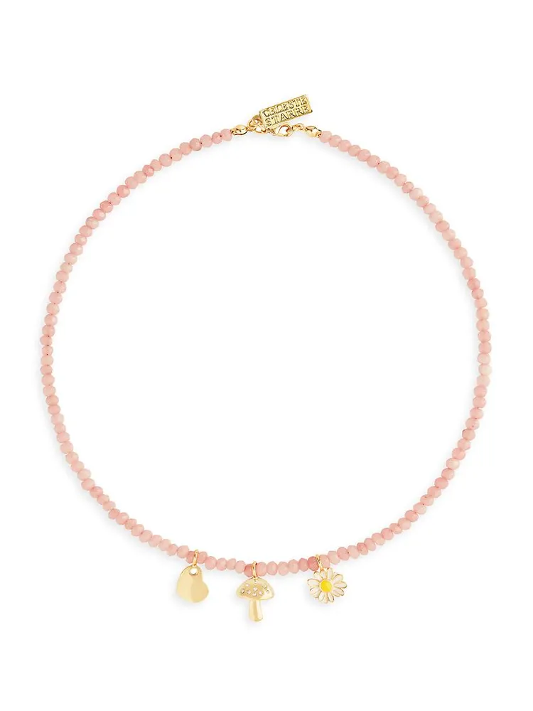 Summer Of Love 18K Gold-Plated, Cubic Zirconia & Rose Quartz Bead Necklace