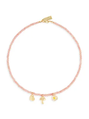 Summer Of Love 18K Gold-Plated, Cubic Zirconia & Rose Quartz Bead Necklace