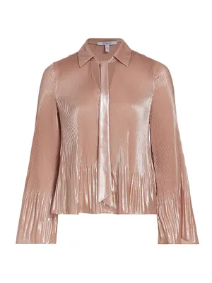 Ellery Metallic Plissé Tie-Neck Top