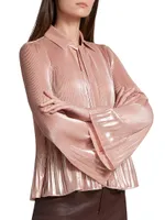 Ellery Metallic Plissé Tie-Neck Top