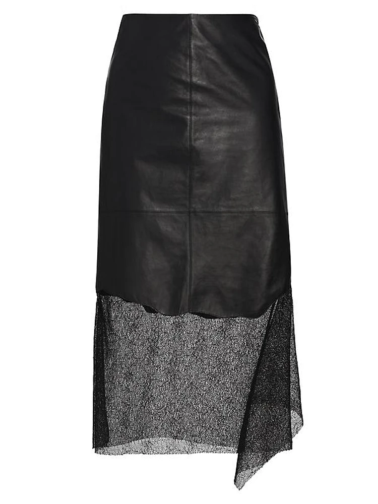 Leather Lace Midi-Skirt