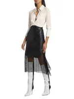 Leather Lace Midi-Skirt