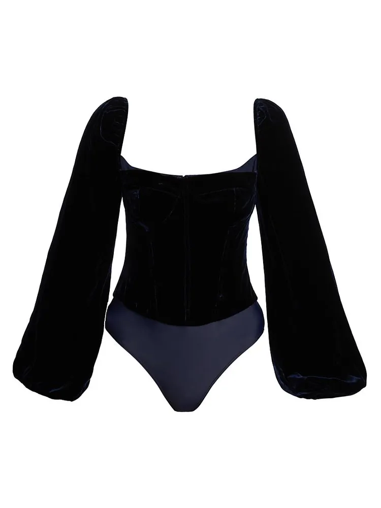 Annel Velvet Blouson-Sleeve Bodysuit