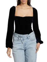 Annel Velvet Blouson-Sleeve Bodysuit