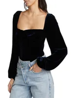 Annel Velvet Blouson-Sleeve Bodysuit