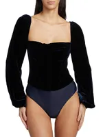 Annel Velvet Blouson-Sleeve Bodysuit