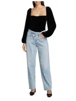 Annel Velvet Blouson-Sleeve Bodysuit