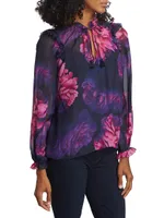 Sandy Floral Silk Tieneck Blouse