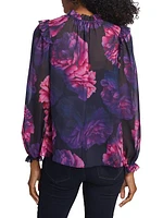 Sandy Floral Silk Tieneck Blouse