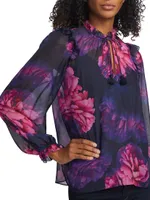 Sandy Floral Silk Tieneck Blouse