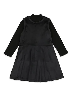 Little Girl's & Mockneck Long-Sleeve Top Velour Dress Set