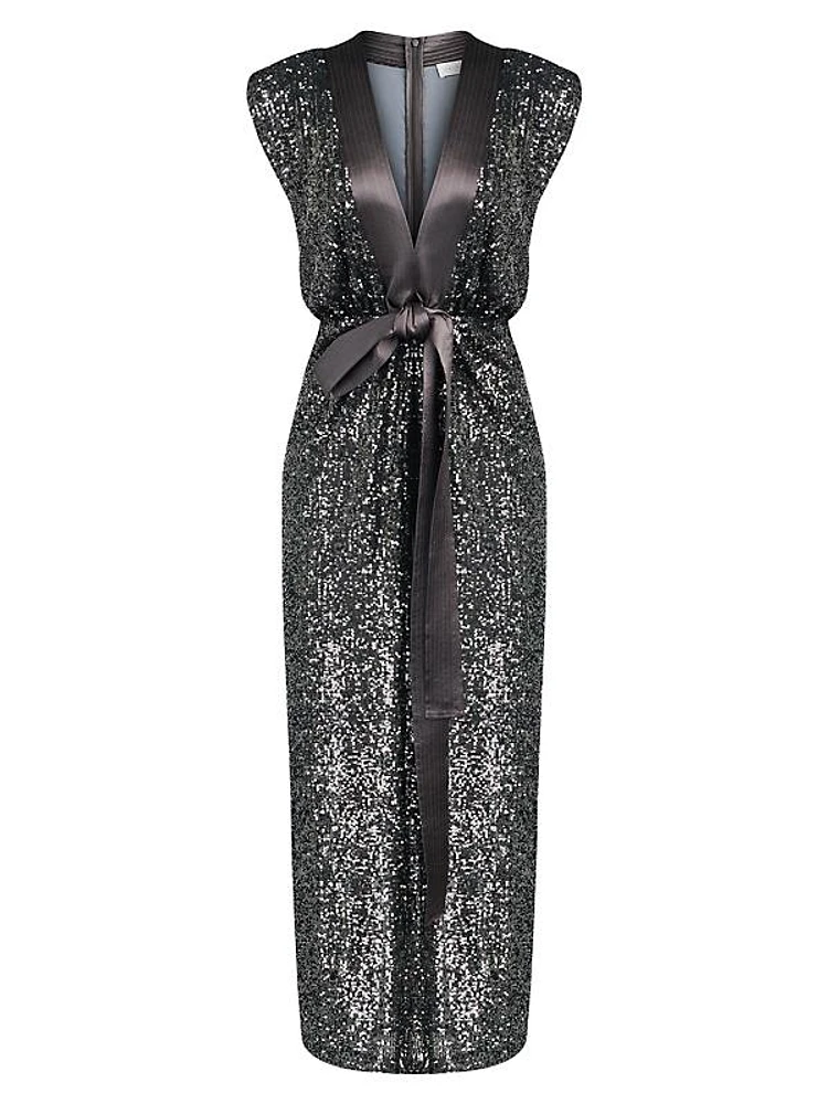 Ranae Sequin-Embellished V-Neck Midi-Dress