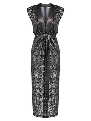 Ranae Sequin-Embellished V-Neck Midi-Dress