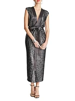 Ranae Sequin-Embellished V-Neck Midi-Dress