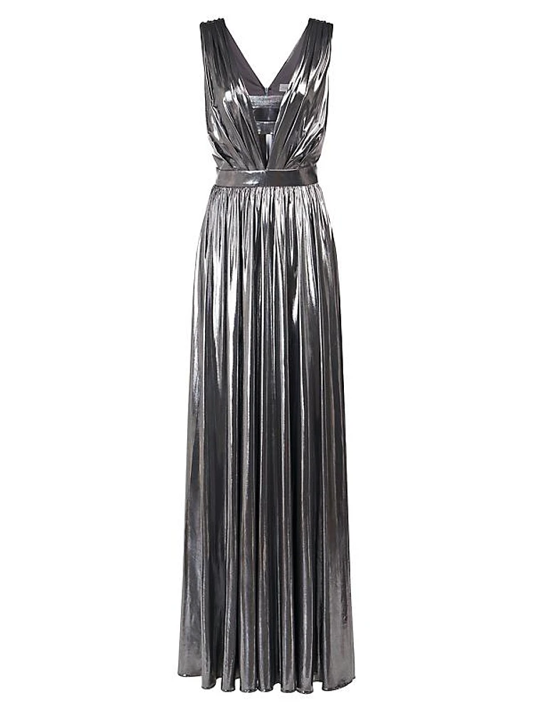 Titania Metallic V-Neck Sleeveless Gown