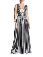 Titania Metallic V-Neck Sleeveless Gown