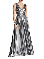 Titania Metallic V-Neck Sleeveless Gown