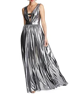 Titania Metallic V-Neck Sleeveless Gown