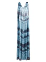 Umu Iridescent Tie-Dye Chiffon Gown