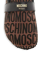 Logo Jacquard Leather-Trimmed Mules