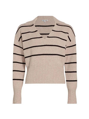 Beckie Striped Cashmere V-Neck Sweater