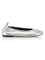 Stretch-Back Metallic Leather Ballet Flats