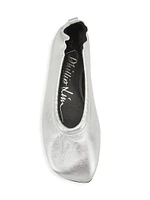 Stretch-Back Metallic Leather Ballet Flats