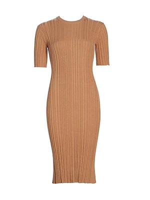 Elea Silk-Blend Rib-Knit Midi-Dress