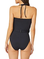 Belted Strapless One-Piece Swimsuit