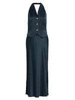 Estella Satin Silk Waistcoat Midi-Dress