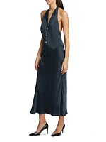 Estella Satin Silk Waistcoat Midi-Dress