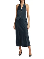 Estella Satin Silk Waistcoat Midi-Dress