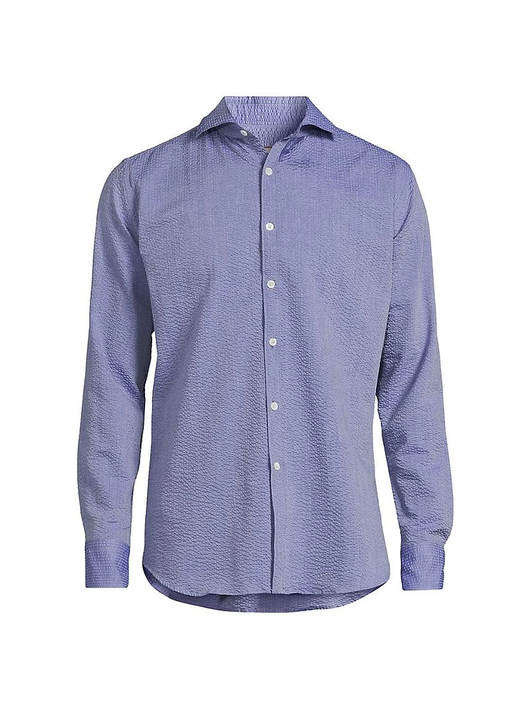 Seersucker Cotton Button-Front Shirt