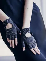 Embellished Leather Fingerless Driving Gloves