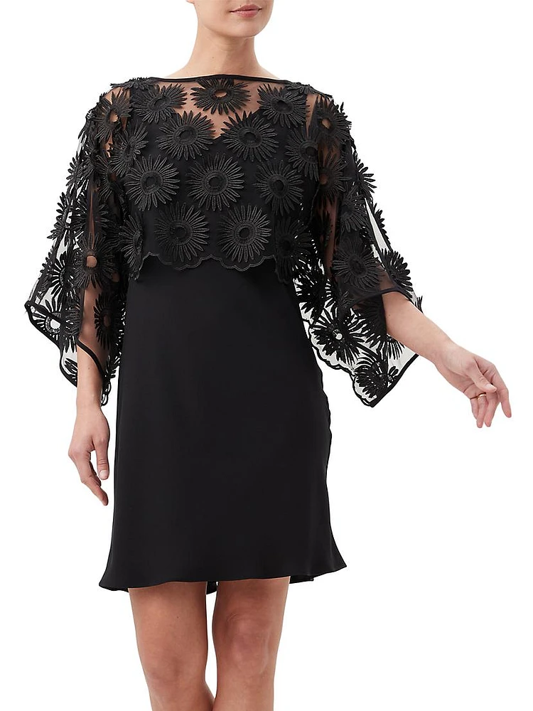 Asahi Embroidered Three-Quarter-Length Sleeve Minidress