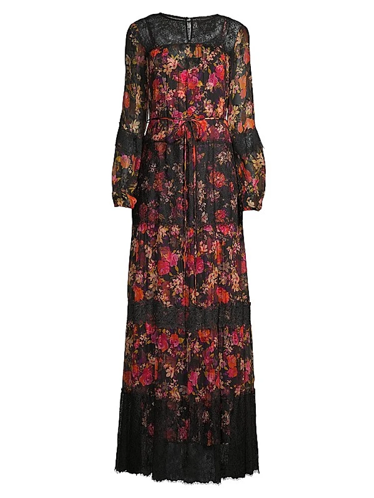 Silk Floral Lace Maxi Dress